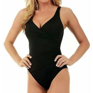A-518 Instant Figure Compression Shaping swim Wrap 1 piec Tummy Control BLACK 16